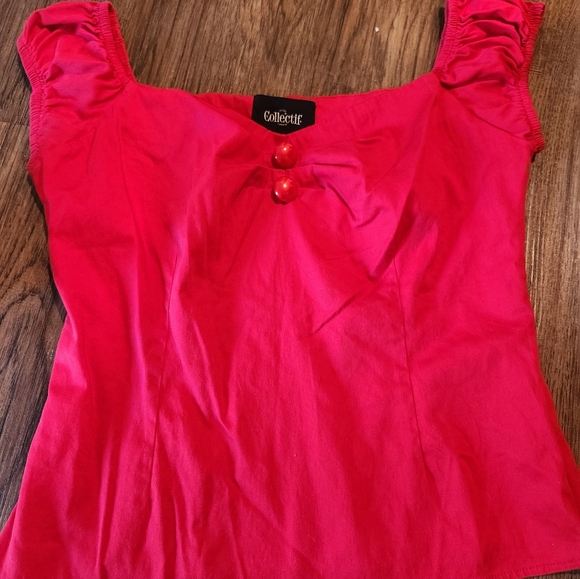 Red and White Checkered Skirt And Retro Shirt Set - Picture 6 of 6